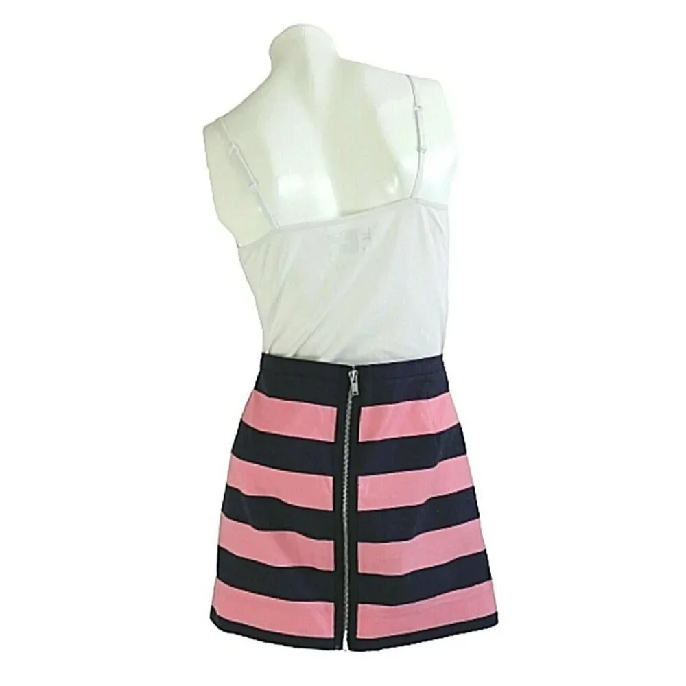 Gap Womens Rugby Skirt 2 Pink Blue Striped Zip Up Cotton Mini Casual